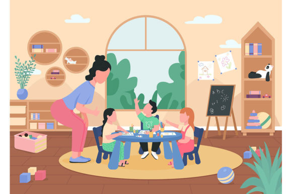 Art Class in Kindergarten Illustration: Graphics & Illustrations Review
