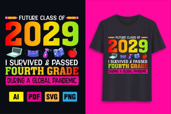 Colorful Class of 2029 4th Grade Graphics and T-Shirt Designs