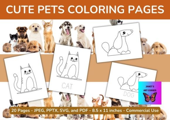 Cute Pets Coloring Pages: Graphics for Branding