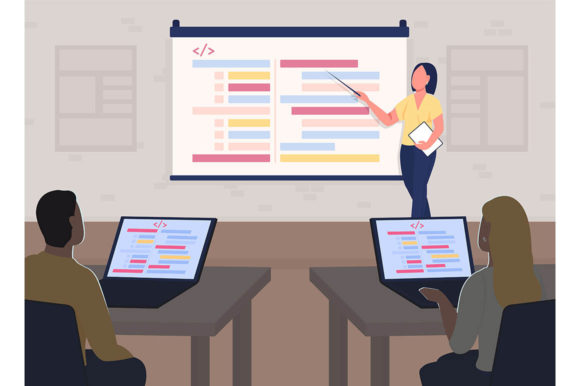 Programming Course Flat Illustration: Graphics Review