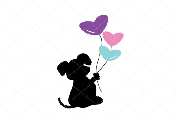 Puppy Holding a Balloons: Graphics & Illustrations