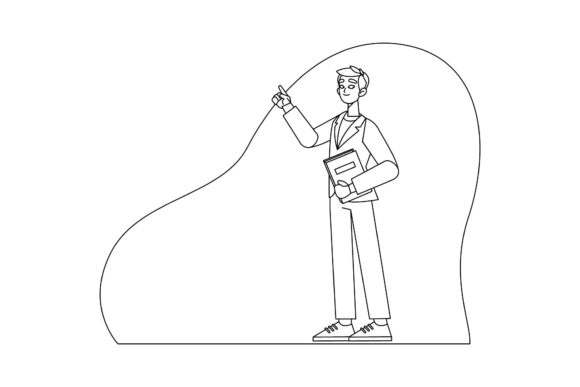 Teacher Man Illustration Line Style Graphics Review